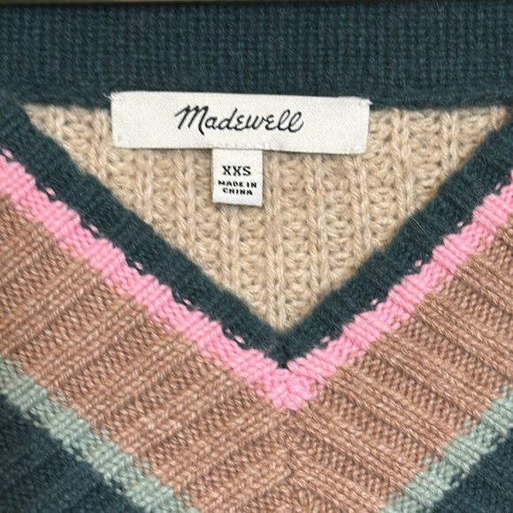 Madewell V-Neck Pullover Sweater Tan Pink Green XXS - Picture 3 of 14